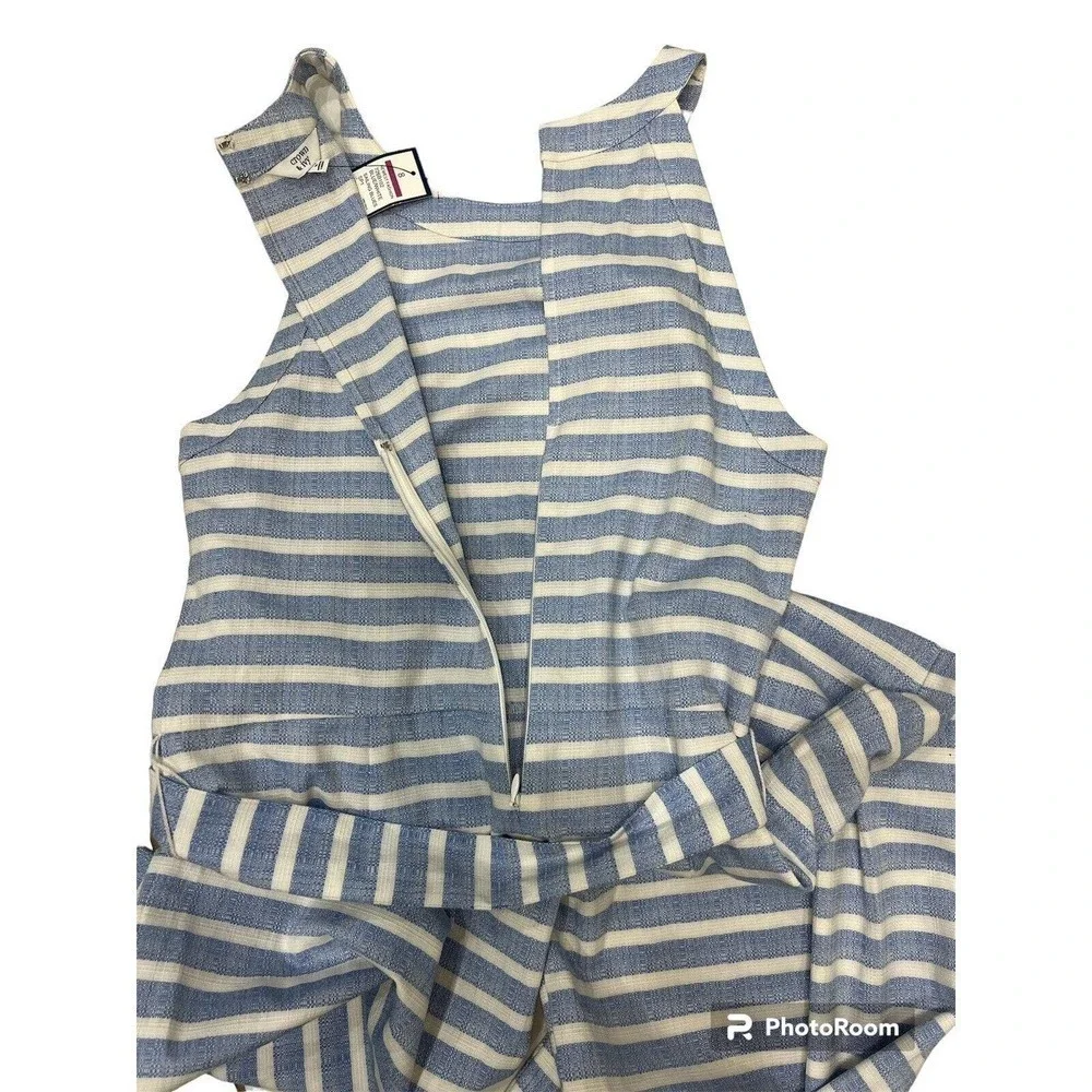 Crown & Ivy High Neck Yarn Dye Jumpsuit Size 8 Blue/white New With‎ Tags
